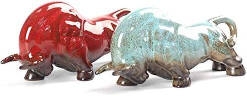 Wall Street Bull Arts Statues,Exquisite Ceramic Fortune Bulls Figurines and Sculptures Home & Office Tabletop Decor (Unstoppable-Red) in Saudi Arabia