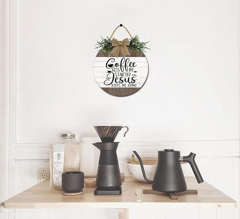 Coffee Get Me Started Jesus Keeps Me Going Sign for Coffee Bar Decor Rustic Farmhouse Wooden Round Coffee Sign Kitchen Decor Coffee Lover Coffee Station Decor Wall Decor for Home Office Kitchen in Saudi Arabia