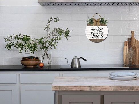 Coffee Get Me Started Jesus Keeps Me Going Sign for Coffee Bar Decor Rustic Farmhouse Wooden Round Coffee Sign Kitchen Decor Coffee Lover Coffee Station Decor Wall Decor for Home Office Kitchen in Saudi Arabia