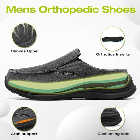 أحذية المشي الرجالية من OrthoComfoot لتقويم العظام سهلة الارتداء: شباشب كاجوال مريحة لدعم قوس القدم لالتهاب اللفافة الأخمصية، أحذية تقويمية من القماش الناعم لتخفيف آلام القدم والكعب in Kuwait