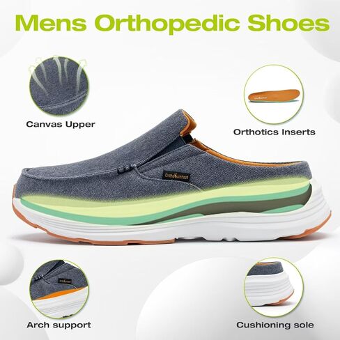 OrthoComfoot Men's Orthopedic Slip-On Loafers Walking Shoes: Casual Comfortable Arch Support Slippers for Plantar Fasciitis, Soft Canvas Orthotic Shoes for Foot and Heel Pain Relief in Kuwait