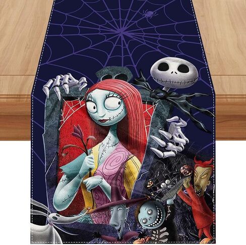 Jiudungs Nightmare Before Christmas Table Runner 72 Inches Long Gothic Jack Skellington and Sally Halloween Christmas Xmas Winter Holiday Home Kitchen Dinging Room Table Decorations in Saudi Arabia