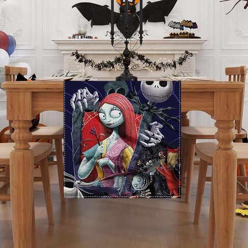 Jiudungs Nightmare Before Christmas Table Runner 72 Inches Long Gothic Jack Skellington and Sally Halloween Christmas Xmas Winter Holiday Home Kitchen Dinging Room Table Decorations in Saudi Arabia