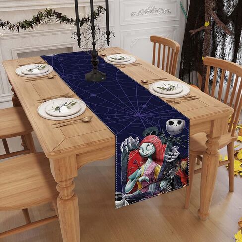 Jiudungs Nightmare Before Christmas Table Runner 72 Inches Long Gothic Jack Skellington and Sally Halloween Christmas Xmas Winter Holiday Home Kitchen Dinging Room Table Decorations in Saudi Arabia