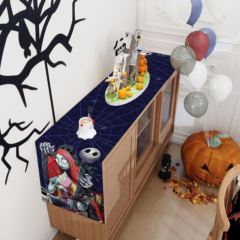 Jiudungs Nightmare Before Christmas Table Runner 72 Inches Long Gothic Jack Skellington and Sally Halloween Christmas Xmas Winter Holiday Home Kitchen Dinging Room Table Decorations in Saudi Arabia