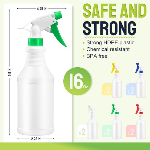 meekoo 10 قطع زجاجات رذاذ بلاستيكية سعة 16 أونصة مع فوهة قابلة للتعديل، زجاجات رذاذ فارغة قابلة لإعادة الملء لحلول التنظيف، سقي النباتات، تدريب الحيوانات، الحمام أو المطبخ، تجاري وسكني in Kuwait