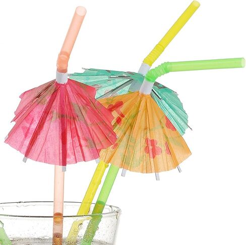 ALINK 100 Pcs Umbrella Drink Straws, Plastic Fancy Cocktail Straws, Tropical Luau Party Straws for Hawaiian/Birthday/Pool Party Decorations in Kuwait