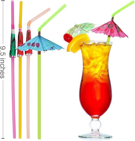 ALINK 100 Pcs Umbrella Drink Straws, Plastic Fancy Cocktail Straws, Tropical Luau Party Straws for Hawaiian/Birthday/Pool Party Decorations in Kuwait
