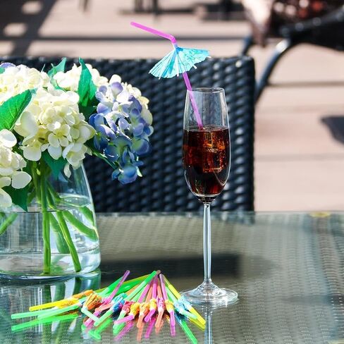 ALINK 100 Pcs Umbrella Drink Straws, Plastic Fancy Cocktail Straws, Tropical Luau Party Straws for Hawaiian/Birthday/Pool Party Decorations in Kuwait