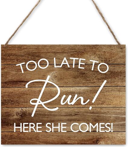 Ring Bearer Sign, Wedding Signs Too Late To Run Here She Comes Wood Plaque, Rustic Wedding Home Wall Hanging Decor Here Comes The Bride Sign (A06) in Saudi Arabia