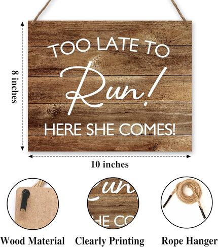 Ring Bearer Sign, Wedding Signs Too Late To Run Here She Comes Wood Plaque, Rustic Wedding Home Wall Hanging Decor Here Comes The Bride Sign (A06) in Saudi Arabia