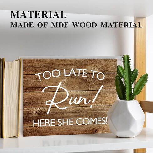 Ring Bearer Sign, Wedding Signs Too Late To Run Here She Comes Wood Plaque, Rustic Wedding Home Wall Hanging Decor Here Comes The Bride Sign (A06) in Saudi Arabia