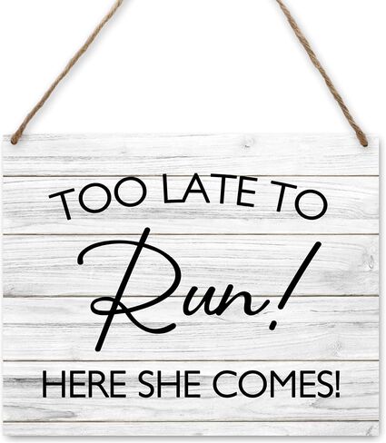 Ring Bearer Sign, Wedding Signs Too Late To Run Here She Comes Wood Plaque, Rustic Wedding Home Wall Hanging Decor Here Comes The Bride Sign (A06) in Saudi Arabia