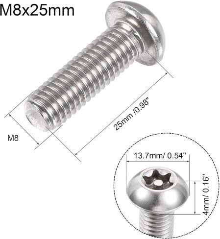 برغي آلة أمان توركس M8x25mm من uxcell، 20 قطعة براغي رأس عموم داخل العمود، 304 مسامير تثبيت من الفولاذ المقاوم للصدأ in Saudi Arabia