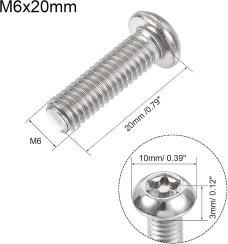 برغي آلة أمان توركس M8x25mm من uxcell، 20 قطعة براغي رأس عموم داخل العمود، 304 مسامير تثبيت من الفولاذ المقاوم للصدأ in Saudi Arabia