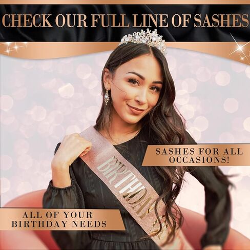 Ages Birthday Sash and Tiara - Pink & Gold Premium Birthday Decorations for Girls - Happy Birthday Gifts for Girls and Women Tiara Sash in Saudi Arabia