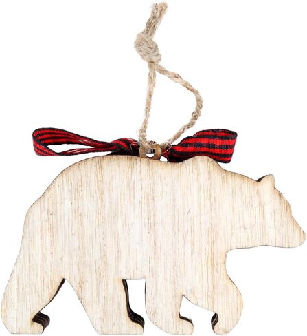 Rustic Wooden Bear Ornament, Farmhouse Wood Carved Christmas Tree Decoration, 2.5 by 4 Inches in Saudi Arabia