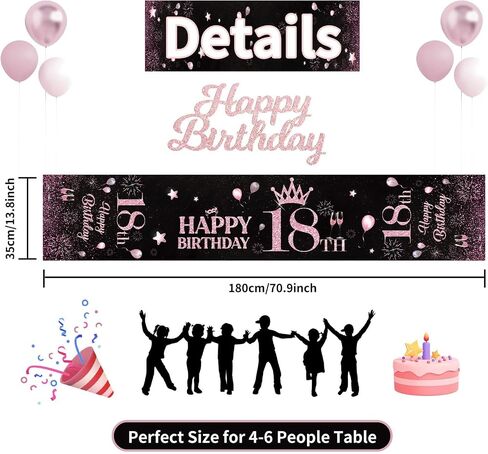 18th Birthday Table Runner Black Pink Happy 18th Birthday Table Runner for 18 Years Old Women Girls Her Celebrate Birthday Party Decorations Non-Slip Dining Table Linen Cover Cloth Decor 72 Inch Long in Saudi Arabia