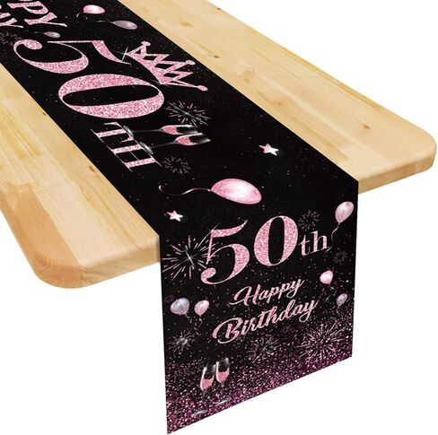 18th Birthday Table Runner Black Pink Happy 18th Birthday Table Runner for 18 Years Old Women Girls Her Celebrate Birthday Party Decorations Non-Slip Dining Table Linen Cover Cloth Decor 72 Inch Long in Saudi Arabia
