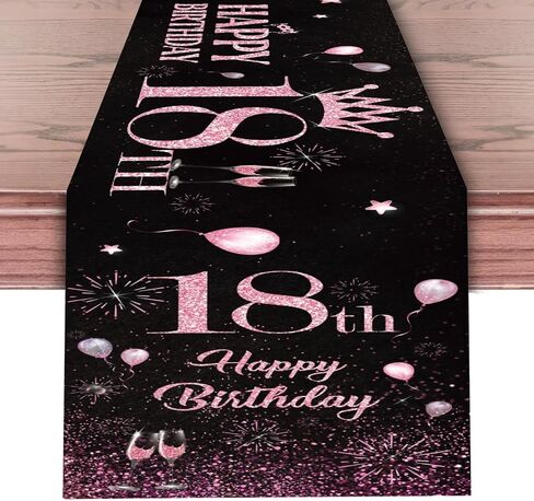 18th Birthday Table Runner Black Pink Happy 18th Birthday Table Runner for 18 Years Old Women Girls Her Celebrate Birthday Party Decorations Non-Slip Dining Table Linen Cover Cloth Decor 72 Inch Long in Saudi Arabia