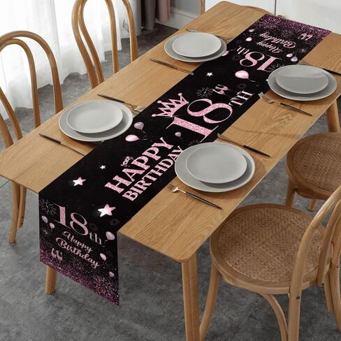 18th Birthday Table Runner Black Pink Happy 18th Birthday Table Runner for 18 Years Old Women Girls Her Celebrate Birthday Party Decorations Non-Slip Dining Table Linen Cover Cloth Decor 72 Inch Long in Saudi Arabia