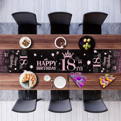 18th Birthday Table Runner Black Pink Happy 18th Birthday Table Runner for 18 Years Old Women Girls Her Celebrate Birthday Party Decorations Non-Slip Dining Table Linen Cover Cloth Decor 72 Inch Long in Saudi Arabia