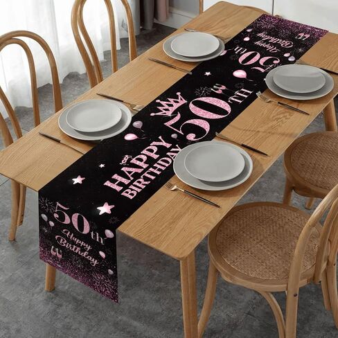 18th Birthday Table Runner Black Pink Happy 18th Birthday Table Runner for 18 Years Old Women Girls Her Celebrate Birthday Party Decorations Non-Slip Dining Table Linen Cover Cloth Decor 72 Inch Long in Saudi Arabia