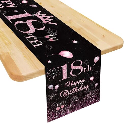 18th Birthday Table Runner Black Pink Happy 18th Birthday Table Runner for 18 Years Old Women Girls Her Celebrate Birthday Party Decorations Non-Slip Dining Table Linen Cover Cloth Decor 72 Inch Long in Saudi Arabia