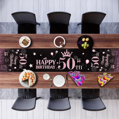 18th Birthday Table Runner Black Pink Happy 18th Birthday Table Runner for 18 Years Old Women Girls Her Celebrate Birthday Party Decorations Non-Slip Dining Table Linen Cover Cloth Decor 72 Inch Long in Saudi Arabia