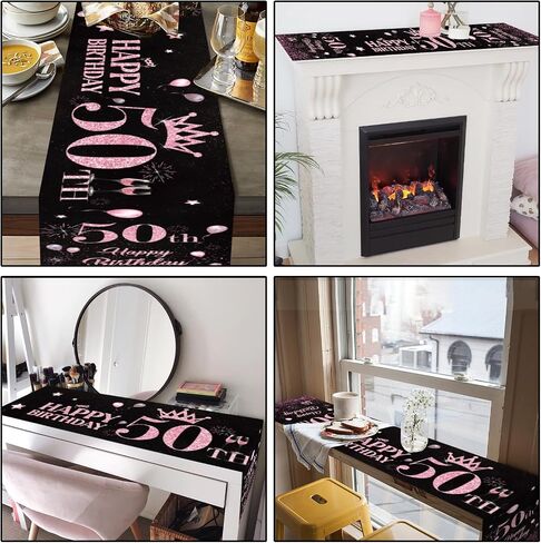 18th Birthday Table Runner Black Pink Happy 18th Birthday Table Runner for 18 Years Old Women Girls Her Celebrate Birthday Party Decorations Non-Slip Dining Table Linen Cover Cloth Decor 72 Inch Long in Saudi Arabia