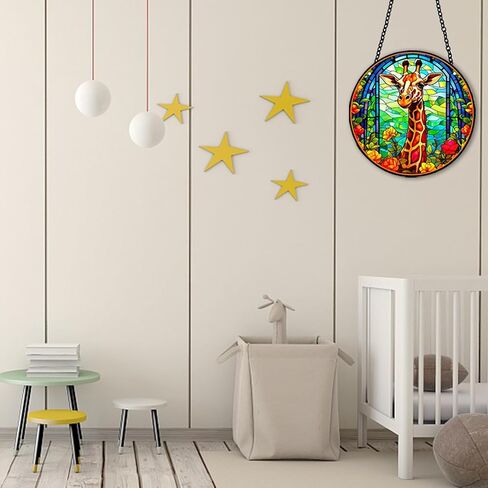 MATIHAY Giraffe Acrylic Window Hanging - Funny Giraffe Wall Decor Tropical Party Decorations, Giraffe Room Decor for Nursery New Home Gifts (L, Giraffe) in Saudi Arabia