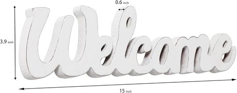 SOFE ريفي خشبي في الهواء الطلق علامة ترحيب للشرفة الأمامية 15 "، الجدار شنقا علامة الرسالة البيضاء، علامات عيد الميلاد مزرعة لديكور المنزل، علامات الشكر لمدخل باب غرفة المعيشة الطاولة in Kuwait