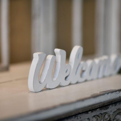 SOFE ريفي خشبي في الهواء الطلق علامة ترحيب للشرفة الأمامية 15 "، الجدار شنقا علامة الرسالة البيضاء، علامات عيد الميلاد مزرعة لديكور المنزل، علامات الشكر لمدخل باب غرفة المعيشة الطاولة in Kuwait