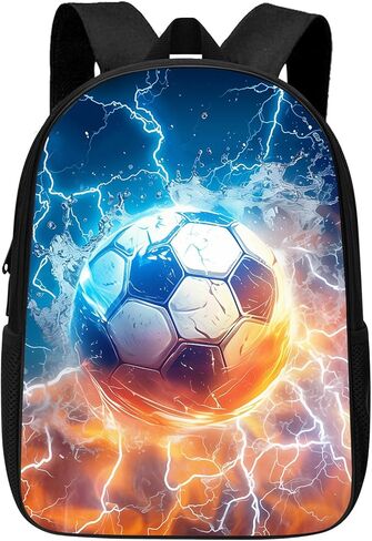 Soccer School Backpack for Boys/Girls 17 Inch Black Boy Backpack,Cool Design Soccer Ball In Fire and Water Casual Daypack Sports Backpack Bookbags for Man Woman Teens Boys Girls in Saudi Arabia