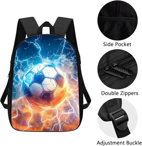 Soccer School Backpack for Boys/Girls 17 Inch Black Boy Backpack,Cool Design Soccer Ball In Fire and Water Casual Daypack Sports Backpack Bookbags for Man Woman Teens Boys Girls in Saudi Arabia
