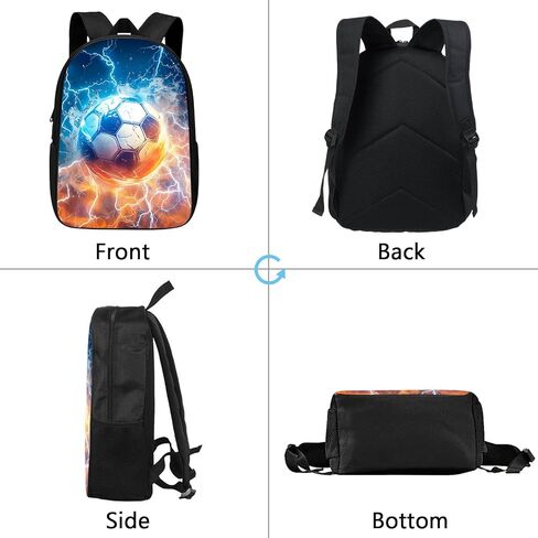 Soccer School Backpack for Boys/Girls 17 Inch Black Boy Backpack,Cool Design Soccer Ball In Fire and Water Casual Daypack Sports Backpack Bookbags for Man Woman Teens Boys Girls in Saudi Arabia