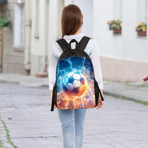 Soccer School Backpack for Boys/Girls 17 Inch Black Boy Backpack,Cool Design Soccer Ball In Fire and Water Casual Daypack Sports Backpack Bookbags for Man Woman Teens Boys Girls in Saudi Arabia