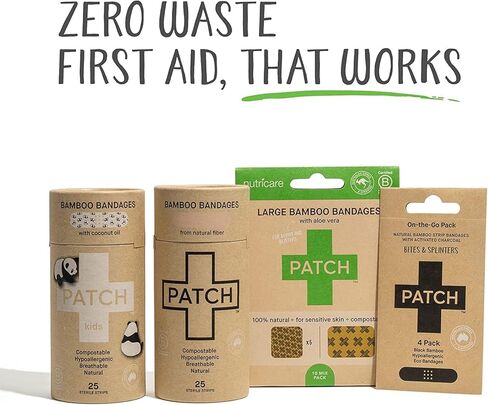 حزمة عينات صديقة للبيئة أثناء التنقل، ضمادات من الخيزران، لا تسبب الحساسية، خالية من اللاتكس، خالية من البلاستيك، خالية من النفايات بنسبة 100%، قابلة للتحلل - للبشرة الحساسة، زيت جوز الهند، الفحم المنشط، الصبار، طبيعي، 16 قيراط in Kuwait