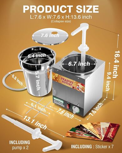 Nacho Cheese Dispenser with Pump,2.2Qt Nacho Cheese Warmer,Stainless Steel Hot Fudge Warmer W/5-Level Temperature Adjustment,Commercial Hot Fudge Dispenser for Hot Fudge Cheese Caramel in Saudi Arabia