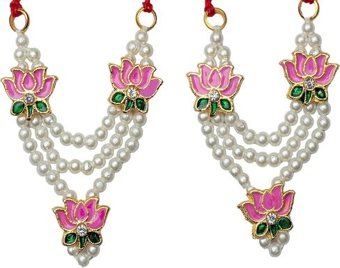 مجموعة من 2 مجموعة تصميم Moti Mala Lotus من أجل Laddu Gopal/Devi Maa/Radha Krishna/مجموعة إلهة الإلهة الهندية التقليدية Haar Sringar لمجموعة مجوهرات Janmashtmi Deities لجميع تمثال God Idol (الحجم: - 1.5 بوصة) in Saudi Arabia