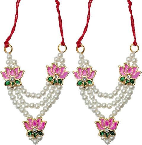 مجموعة من 2 مجموعة تصميم Moti Mala Lotus من أجل Laddu Gopal/Devi Maa/Radha Krishna/مجموعة إلهة الإلهة الهندية التقليدية Haar Sringar لمجموعة مجوهرات Janmashtmi Deities لجميع تمثال God Idol (الحجم: - 1.5 بوصة) in Saudi Arabia