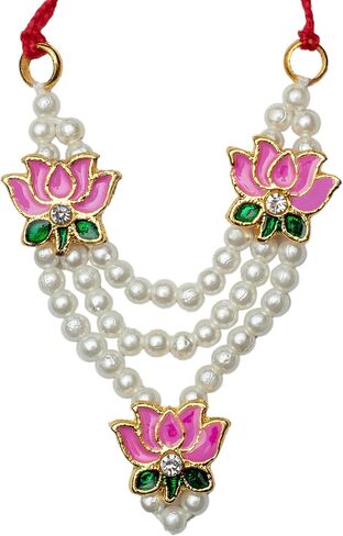 مجموعة من 2 مجموعة تصميم Moti Mala Lotus من أجل Laddu Gopal/Devi Maa/Radha Krishna/مجموعة إلهة الإلهة الهندية التقليدية Haar Sringar لمجموعة مجوهرات Janmashtmi Deities لجميع تمثال God Idol (الحجم: - 1.5 بوصة) in Saudi Arabia