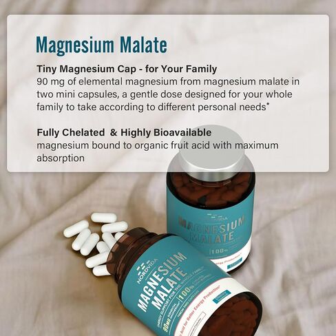 Magnesium Malate, 90 mg Elemental Magnesium, for Both Adults & Kids, Fully Chelated with Malic Acid, Support Energy Production & Muscle Health, Gut Friendly, Easy to Swallow, 90 Tiny Caps in Saudi Arabia