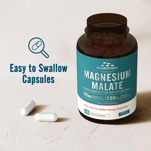 Magnesium Malate, 90 mg Elemental Magnesium, for Both Adults & Kids, Fully Chelated with Malic Acid, Support Energy Production & Muscle Health, Gut Friendly, Easy to Swallow, 90 Tiny Caps in Saudi Arabia