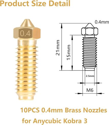 10PCS Brass Nozzles for Anycubic Kobra 3, 3D Printer Parts 10PCS 0.4mm High Speed Nozzles Kit for Kobra 3, Kobra 3 Combo in Kuwait