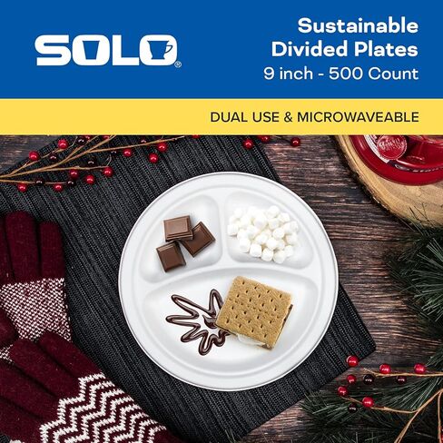 SOLO Bare Eco-Forward 9 Inch Plant-Based Sugarcane Fiber Round Divided Plate, (4 Packs of 125, 500 Plates Total), Solo Cup Company Eco-Friendly Disposable Paper Plates Alternative in Saudi Arabia