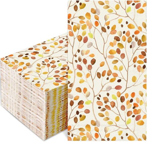 100Pcs Fall Paper Guest Napkins Branches Leaves Bathroom Napkins Autumn Orange Disposable Hand Towel Napkin for Thanksgiving Home Party Supplies in Saudi Arabia