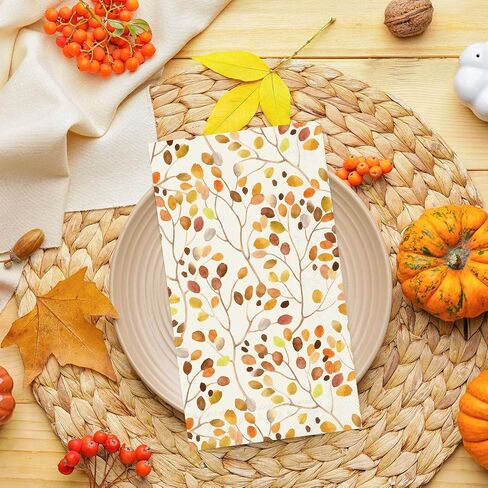 100Pcs Fall Paper Guest Napkins Branches Leaves Bathroom Napkins Autumn Orange Disposable Hand Towel Napkin for Thanksgiving Home Party Supplies in Saudi Arabia