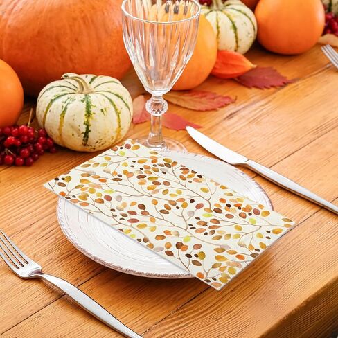 100Pcs Fall Paper Guest Napkins Branches Leaves Bathroom Napkins Autumn Orange Disposable Hand Towel Napkin for Thanksgiving Home Party Supplies in Saudi Arabia