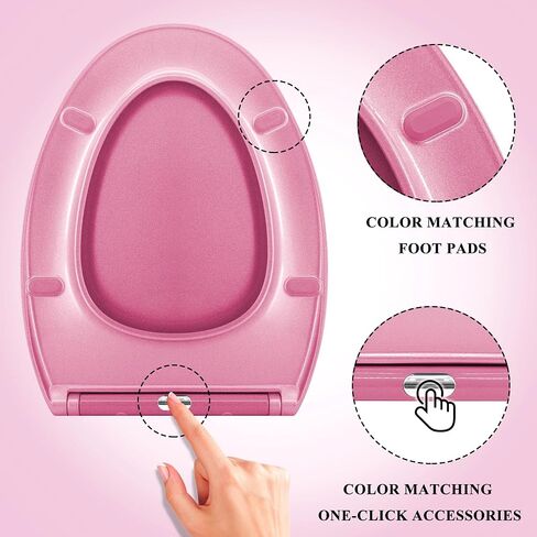 One Click Toilet Seat Elongated Toilet Seat Soft Slow Close Toilet Lid Easy Installation and Quick-Release Removable for Cleaning Stable Stainless Steel Hinge Design to Prevent Shifting in Saudi Arabia